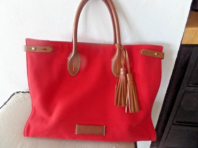 Bolso de Mano Ralph Lauren Rojo Lona con Asa de Cuero y Dije de Cuero Como Nuevo Foto 1 de 4
