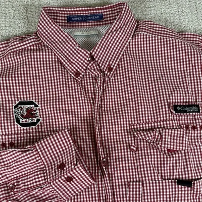 Columbia PFG Men’s Large Super Bonehead South Carolina Red Check Fishing Shirt - Image 1 of 4