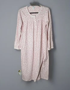 Womens M Nightgown Charter Club Long Sleeve Full Length Cotton Jersey White Red - Picture 1 of 7