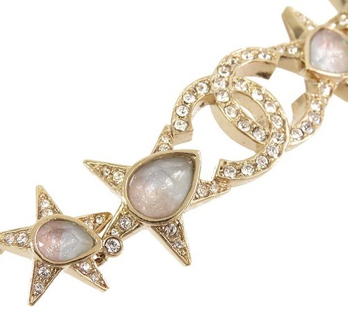 Collana Chanel CocoMark girocollo stella I23P champagne oro perle strass resina