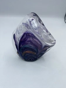 Colorful Art Glass Irregular Shaped Paperweight Purple & White Swirl Lizard Mark - Picture 1 of 15