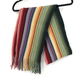Bufanda tejida a mano WILLIAM BRUNTON 100 % pura lana de cordero flecos arco iris multicolor - Imagen 1 de 6