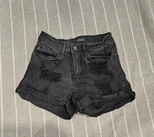 KanCan Black Jean Shorts Distressed Cuffed Hem Size 27 - Picture 1 of 4