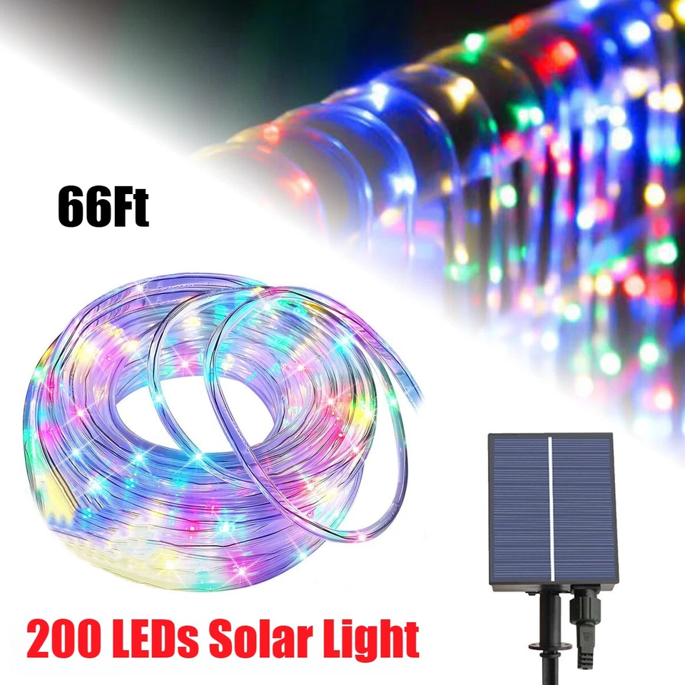 200 LED 8 Modos Solar Cadena Luces Cuerda Tubo Luz 66 pies Exterior Navidad Luz Foto 1 de 4