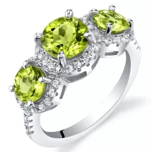 Peridot Sterling Silver 3 Stone Halo Ring Sizes 5 to 9 - Picture 1 of 2