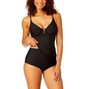 Anne Cole Ladies Tankini Swim Top Size Large Black - Picture 1 of 6