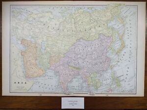 Vintage 1900 ASIA Map 22"x14" ~ Old Antique Original AFGHANISTAN CHINA TURKEY
