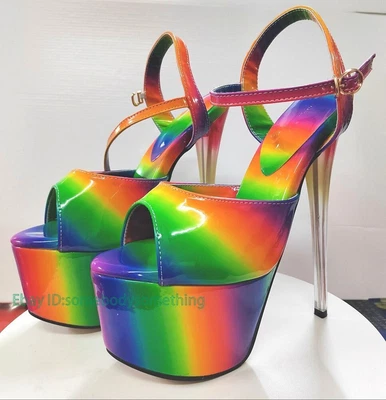 Sandalias de tacón de aguja 16 colores para mujer de 19 cm con hebilla al tobillo plataforma zapatos de salón Foto 1 de 4