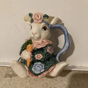 Fitz & Floyd Bloomers 1991 Bunny Rabbit Porcelain Ceramic Floral Creamer - Picture 1 of 7
