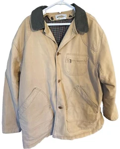 LL BEAN Mens XL Flannel Lined Canvas Field Barn Chore Coat Jacket Tan - Picture 1 of 10