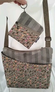 Maruca 2PC Cottage Bag Crossbody Roo Pouch Neopolitan Purse Boho Gray Tan Pink - Picture 1 of 13