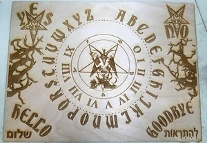 Wooden Ouija Board & Planchette With Baphomet & Pentagram Engraved on Wood - Picture 1 of 12