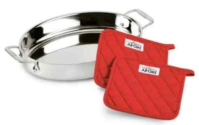 All-Clad Stainless Steel 15-Inch Oval Roaster With All-clad Pot Holders
