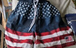 Exist Swim Trunks American Flag Mens Large USA Shorts Swimsuit Lined Patriotic