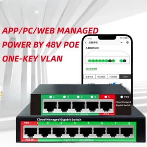 Cloud-managed Gigabit Ethernet Switch 8 Port Network Switch 48V POE Network Lot - Picture 1 of 21