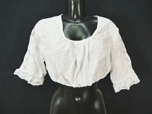 Gr.48 Dirndlbluse weiß Bluse für Dirndl Baumwolle mit Spitze B10448 - Bild 1 von 4