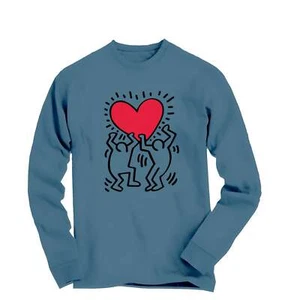 Men Holding Heart Long Sleeve Tee - Indigo Blue/Medium - Picture 1 of 2