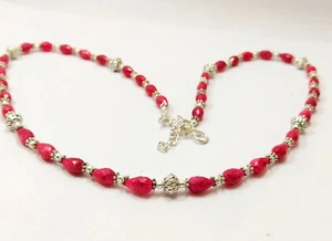925 Silver Natural Red Ruby Drop Cut Necklace B Thanksgiving - Picture 1 of 4
