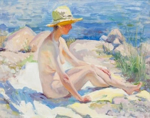 Fanny Brate Akt im Sonnenhut Leinwandbild 16 x 20 - Bild 1 von 4