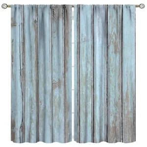 Vintage Style Kitchen Curtains,Rustic Country Farmhouse Barn Door Grey Blue W... - Picture 1 of 8