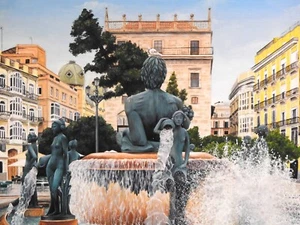"NUEVO ORIGINAL ""Plaza de la Virgen Valencia"" vacaciones España española PINTURA AL ÓLEO - Imagen 1 de 1