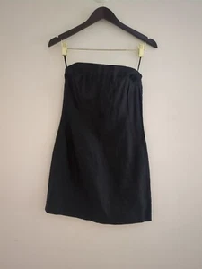 Vintage Chanel Boutique Womens Strapless Mini Dress Black Linen Size S - Picture 1 of 5
