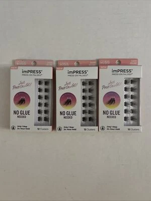 Lote de 3 pestañas en racimo KISS imPRESS Press On Falsies lujoso volumen 12 Foto 1 de 2