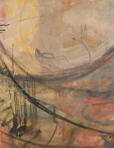 Vintage oil abstract painting fishing net by the sea landscape - Picture 1 of 16
