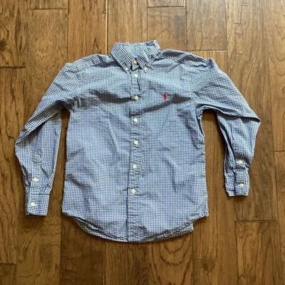 Chicos Ralph Lauren Gingham Manga Larga Botón Abajo Azul/Blanco Mediano (10-12) Foto 1 de 3