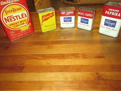 LOT 5 1960s 50s 70s Vtg Nestle sweet milk cocoa French's Kroger Tins box paprika - Image 1 of 4