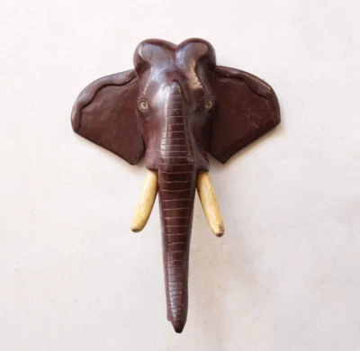 Antigua estatua de elefante asiático indio cabeza animal decoración hogar decoración pared vintage Foto 1 de 4