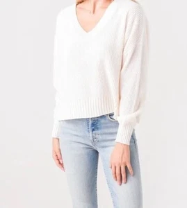 WHITE + WARREN Women's Cashmere Cropped Ribbed Stitch V Neck Size S oversize fit - Picture 1 of 13