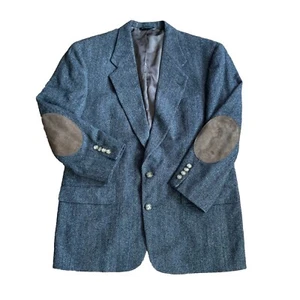 Vintage Men's Professor Jacket Blazer Herringbone Wool With Elbow Patches Sz 43 - Picture 1 of 9