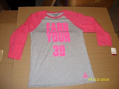 REEBOK Women's Breast Cancer Ribbon Long Sleeve T-Shirt "Earn Your Avon 39" NEW - Image 1 of 4
