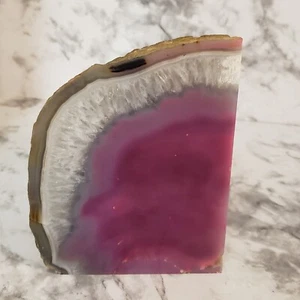 Geode Single Bookend Crystal Rock Gray White Purple Pink 4 1/2” Tall - Picture 1 of 5