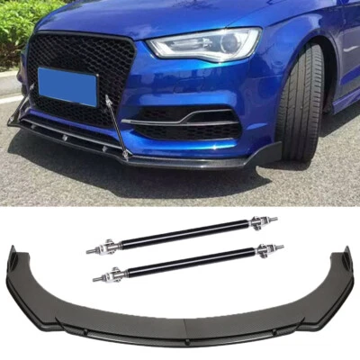 Alerón labial de parachoques delantero negro brillante + varillas de puntal para Audi A3 A4 A5 A6 S3 S4 S6 Foto 1 de 4