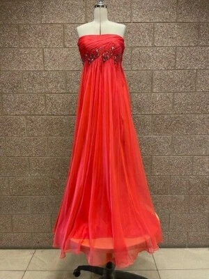 Vestido de graduación talla 6 naranja amapola sin tirantes formal Maggie Sottero coqueteo diosa Foto 1 de 4