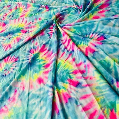 Neon Tie Dye Abstract Full Print Nylon Spandex Fabric 4 Way Stretch By Yard - Image 1 of 4