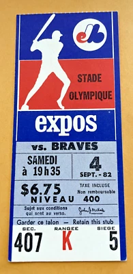Scott Sanderson Win #47 1982 9/4/82 Montreal Expos Atlanta Braves Ticket Stub - Image 1 of 2