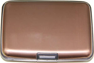 Brown - Metal Wallet Credit Card Holder, Women Men Aluminum  RFID, Hard Case - Picture 1 of 5