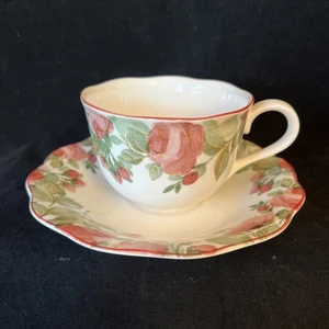 Nikko Precious taza de té y platillo rosas rosas vajilla floral borde ondulado Japón - Imagen 1 de 14