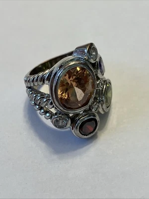 Anillo David Yurman Mosaico Piedras Preciosas y Diamantes Plata de Ley 925 y 18k Talla 6 Foto 1 de 4