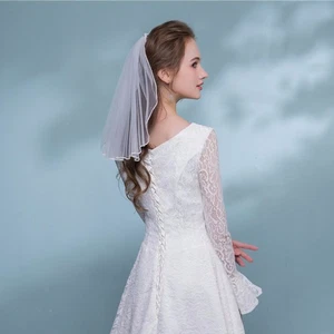  Elegant Short Wedding Veil Tulle Bridal Veils with Comb and Ribbon for Bride - Picture 1 of 12