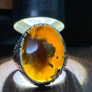 Anillo de plata esterlina 925 AAA para hombre ágata natural Yemen aqeeq عقيق زعفراني يماني - Imagen 1 de 7
