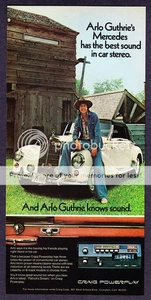 1975 Arlo Guthrie & 1950's Mercedes Roadster photo Craig Car Stereo print ad - Picture 1 of 1