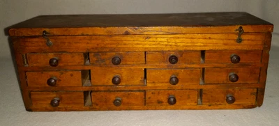 ARMARIO BOTICARIO MADERA ANTIGUO 12+1 CAJONES CAJA DE ALMACENAMIENTO Foto 1 de 4
