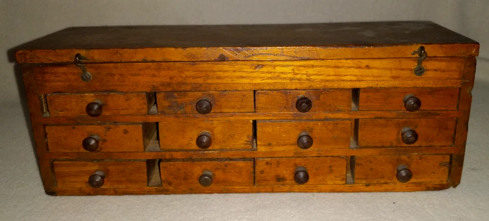 ANTIQUE WOOD APOTHECARY CABINET 12+1 DRAWERS STORAGE BOX - image 1 of 4