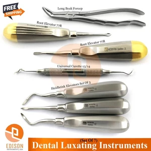 7 Pcs Dental Root Fragment Tooth Removal Long Beak Forcep Elevators Luxating Kit - Picture 1 of 13