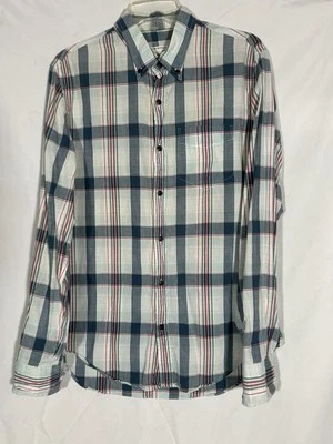 CLUB MONACO SLIM FIT BLUE RED STRIPED LONG SLEEVE DRESS SHIRT MENS MEDIUM - Image 1 of 4