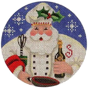 Needlepoint Handpainted Rebecca Wood Chef Santa 4" - Picture 1 of 4